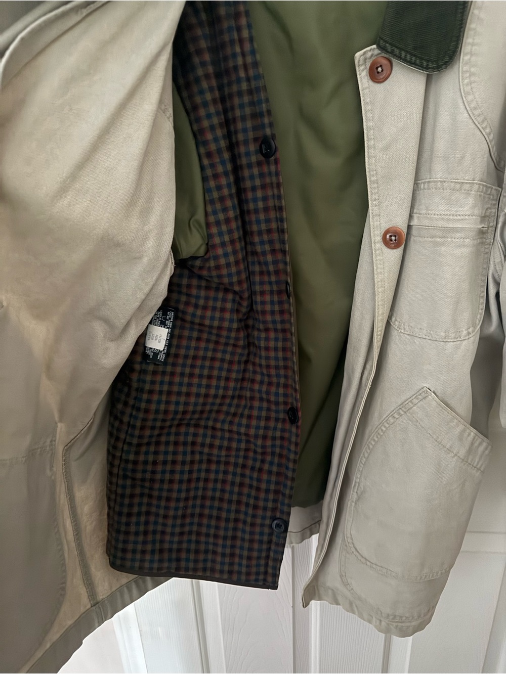 Vintage L.L. Bean Khaki Field Jacket with Dark Green Collar - Picture 2 of 7